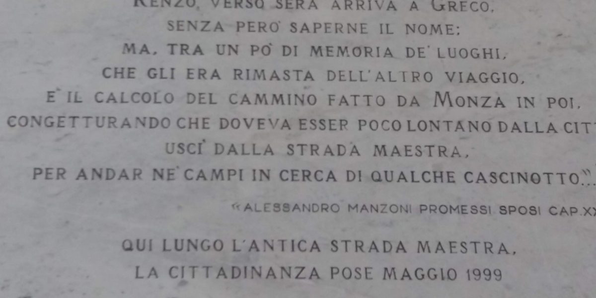 Targa Promessi Sposi nel quartiere storico Greco a Milano